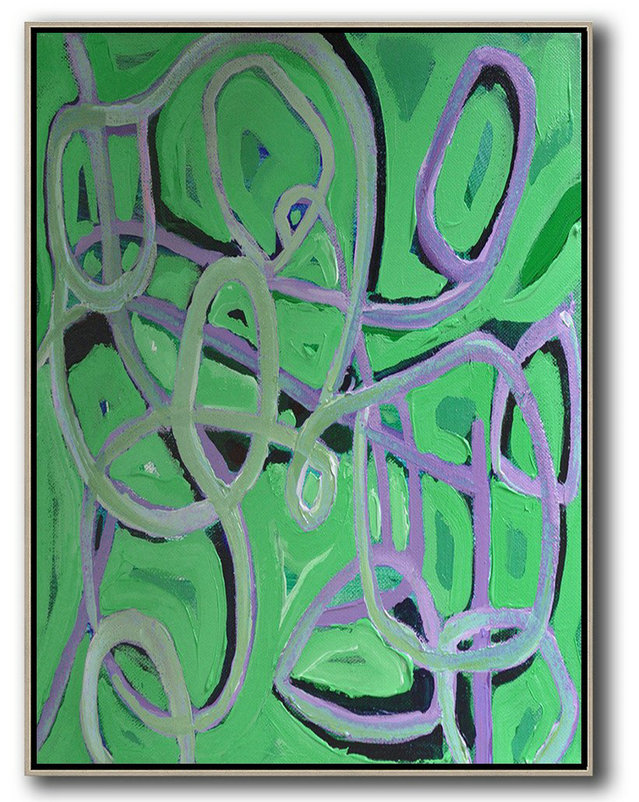 Large Abstract Painting On Canvas,Vertical Contemporary Art,Size Extra Large Abstract Art,Green,Purple,Black.etc